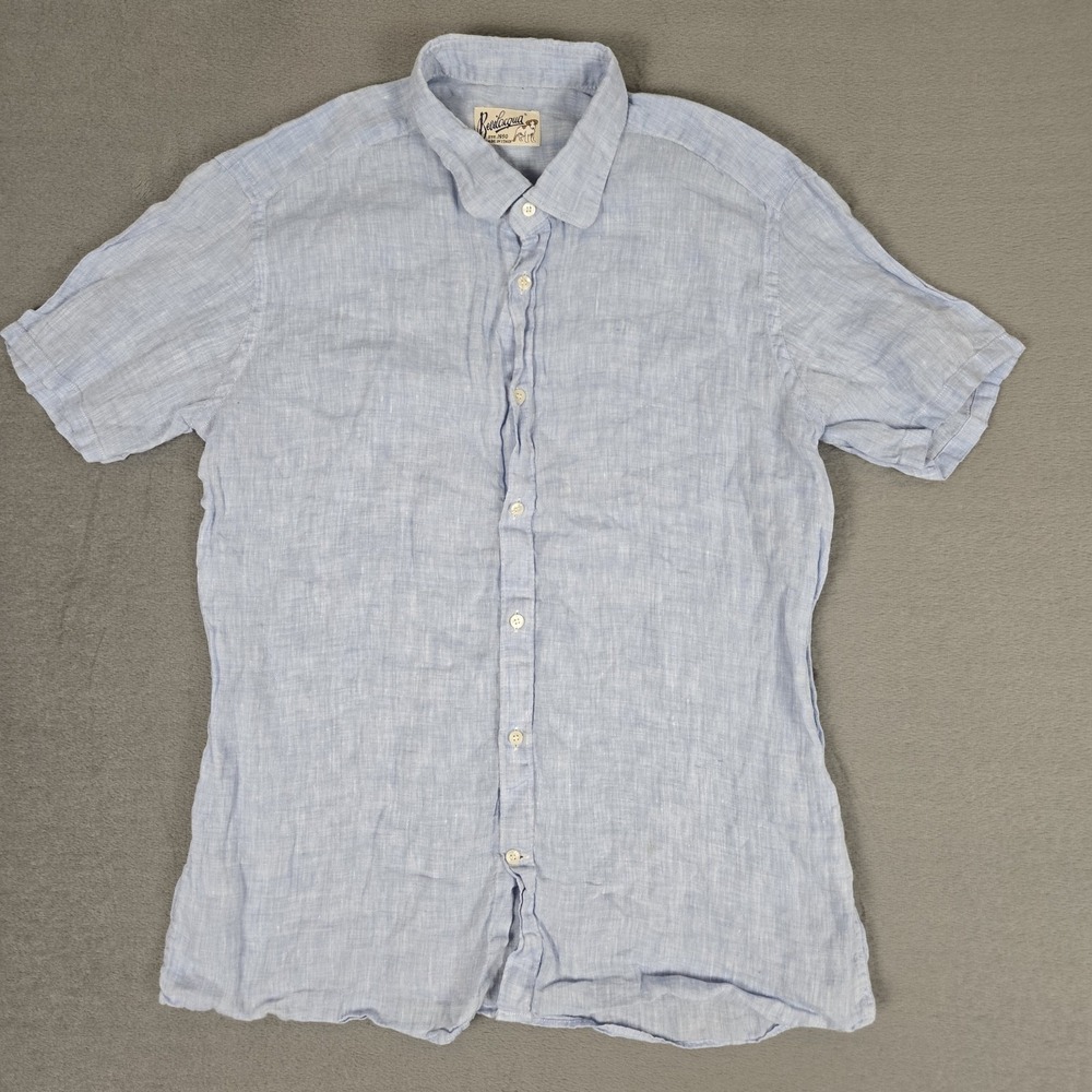 Bevilacqua Shirt Mens Size Small 100% Linen Blue Buttom Up Lightweight Italy